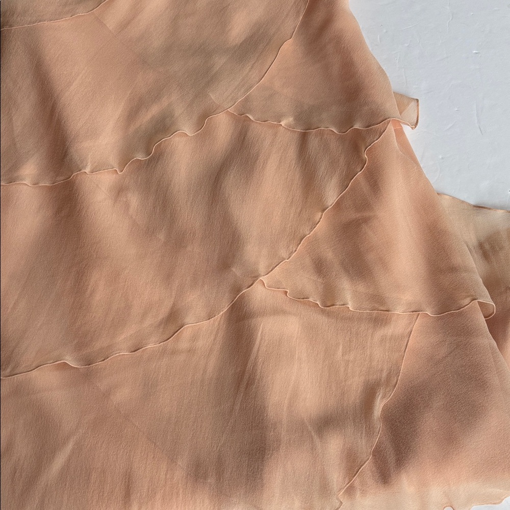 Y2K Vintage Daymor Couture Silk Halter Party Formal Beaded 8 Peach Pink Tiered M - Picture 10 of 17